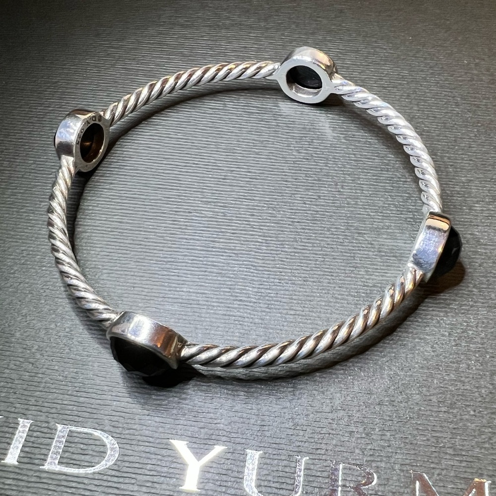 David Yurman 4 Station Black Onyx 10X9 mm Oval Renaissance Bangle